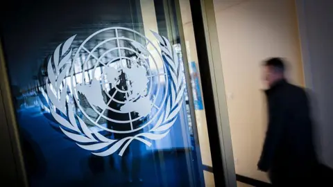 Getty Images Logo of the United Nations at the Palace of Nations on March 03, 2015 in Geneva, Switzerland.