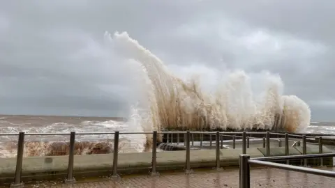 BBC Weather Watchers / Clare Waves crash high into the seafront in Devon during Storm Bert