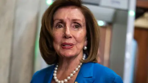 Getty Images Nancy Pelosi photographed outside of a press conference