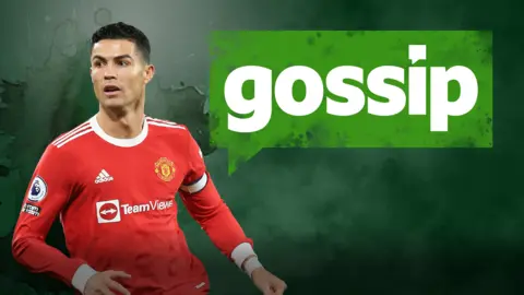 Cristiano Ronaldo and a graphic reading 'gossip'