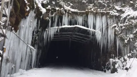 Network Rail Icicles at entrance of railway tunnel