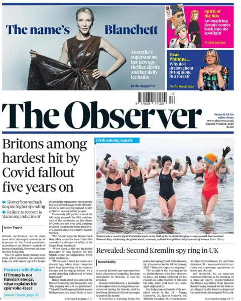 The Observer Headline berbunyi: warga Inggris di antara yang paling terpukul oleh Covid Fallout lima tahun kemudian