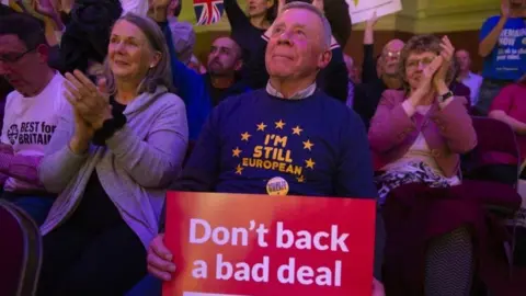 EPA Supporters cheer during a People's Vote rally in London. Photo: 13 November 2018