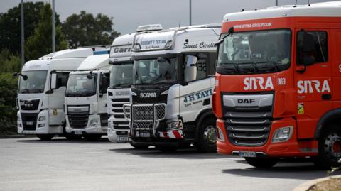 Lorries parked at service station