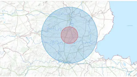 Department of Agriculture, Environment and Rural Affairs The Temporary Control Zone Area A (TCZ-A) comprises that part of County Tyrone
contained within the red circle of radius minimum 3 kilometres.