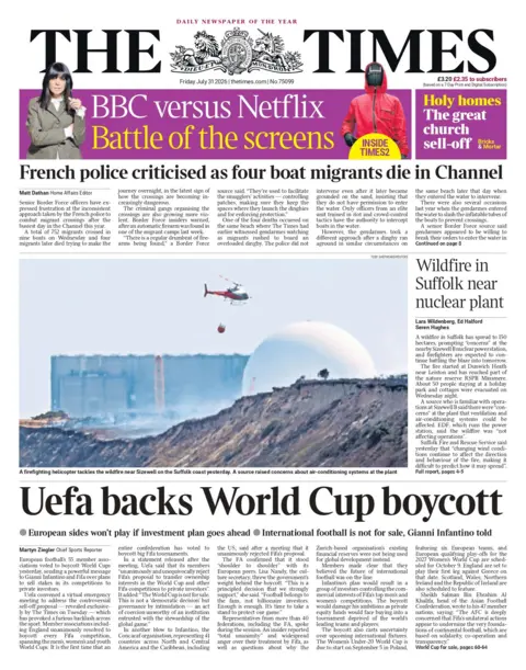 "Uefa backs World Cup boycott," reads the headline on the front page of the Times. 