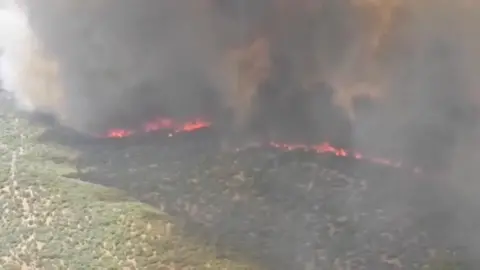 Aerial footage shows fire near Madrid