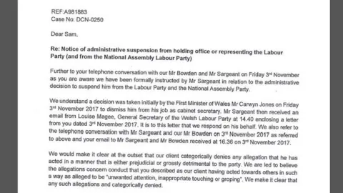 Letter from solicitor to the Labour party