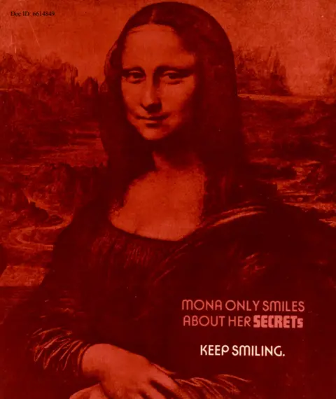 NSA "Mona only smiles about her secrets. Keep smiling" - an NSA security poster featuring the Mona Lisa