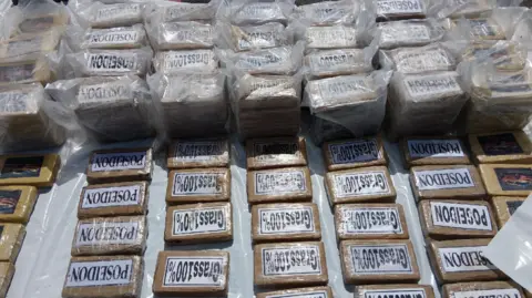 Multiple brown packages containing cocaine