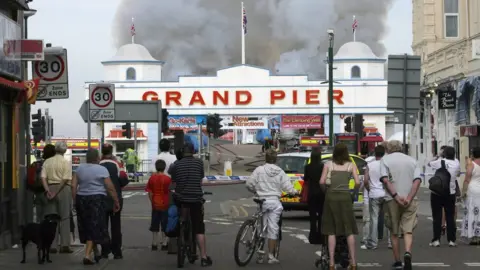 Getty Images The pier on fire in 2008