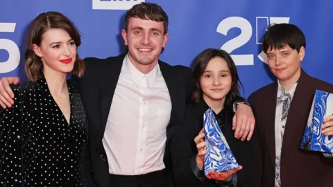 Getty Images (Left to right) Daisy Edgar-Jones, Paul Mescal, Frankie Corio and Charlotte Wells at the 2022 British Independent Film Awards (BIFAs)