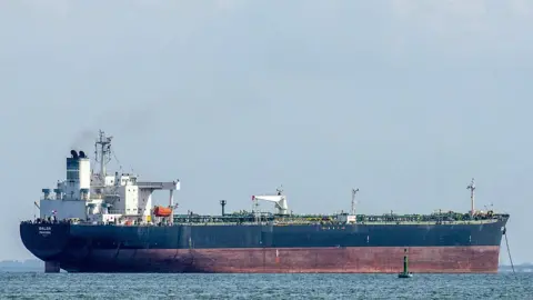 A crude oil tanker sits on Lake Maracaibo in Venezuela on 1 February 2026