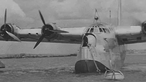 British Pathe Flying boat at Poole Bay