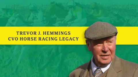 IOMPO Trevor Hemmings, wearing a flat cap and tweed jacket, in front of a yellow and green background.