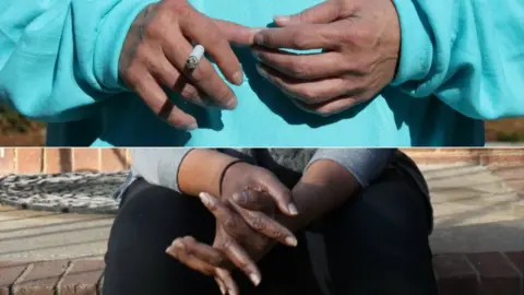 BBC The hands of two women who did not want their faces shown