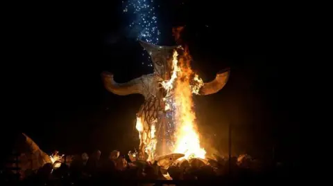 An effigy set alight for winter solstice in Brighton.