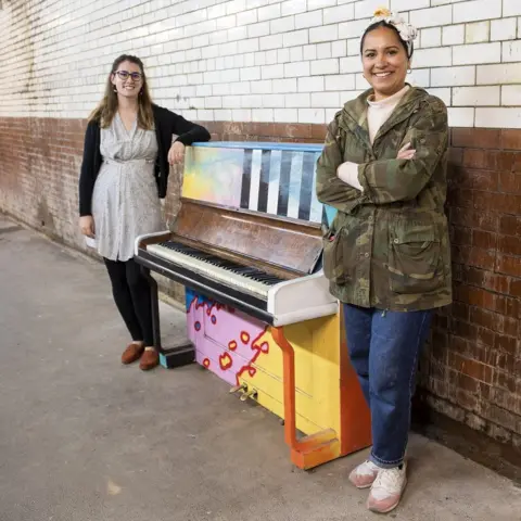 Phil Coomes Hannah and Becky with Selhurst piano