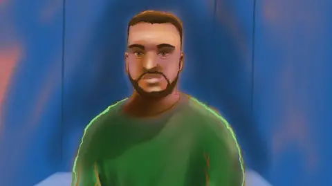 Getty A court sketch of a dark-haired man with a short beard and wearing a green jumper 