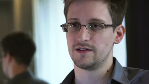 Getty Images Edward Snowden speaks during an interview in Hong Kong