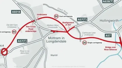 National Highways Map of proposed Mottram bypass