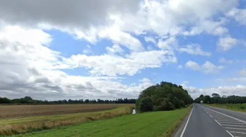 Google Maps Flat agricultural fields seen from an A-road