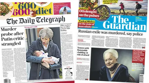 Daily Telegraph, Guardian front pages for 17/03/18