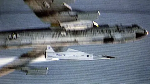 NASA NASA television picture of the X-43A hypersonic research aircraft launched from its B-52 carrier aircraft on 16 November 2004