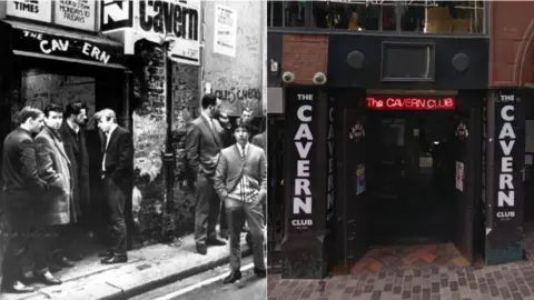 Getty Images/Google The original Cavern Club in 1966 and the rebuilt club in 2017