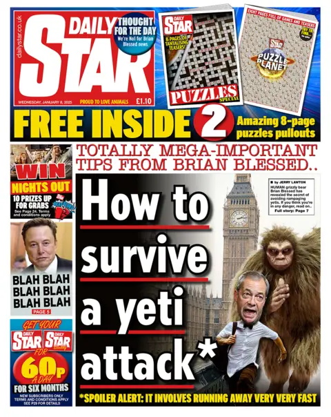 The headline in the Star reads: "How to survive a yeti attack". 