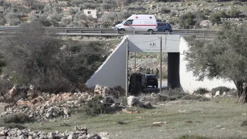 Anadolu Agency Location of temporary checkpoint near Silwad, in the occupied West Bank, where a Palestinian driver was shot dead by Israeli troops (15 January 2023)