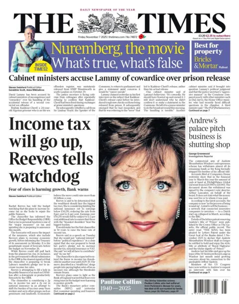 "Income tax will go up, Reeves tells watchdog" reads the headline on the front page of the Times