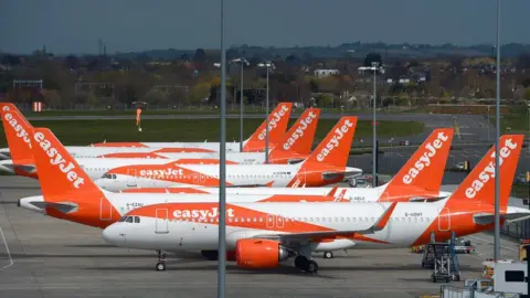 PA Media easyJet aircraft at Southend Airport in April 2020