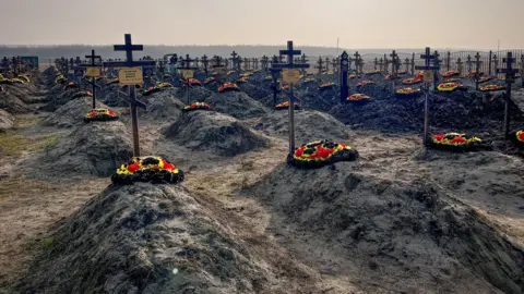 Reuters Graves of Russian Wagner fighters in a village in Krasnodar region, south-western Russia