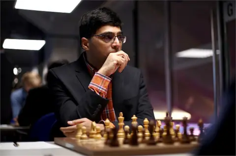 Getty Images Viswanathan Anand of India competes against Jeffery Xiong of China during the 82nd Tata Steel Chess Tournament held at the home of PSV football club, Philips Stadion on January 16, 2020 in Eindhoven, Netherland