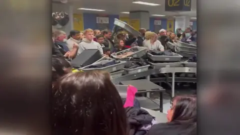 Passengers crowding at airport