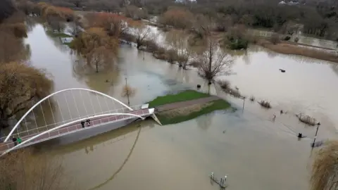 PA Media A view of flooding in Bedford along the River Great Ouse