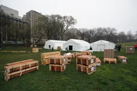 EPA A field hospital has been built in Central Park as New York City deals with more than 33,000 cases