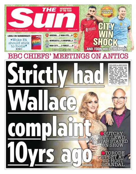 The Sun front page with headline: "Strictly had Wallace complaint 10 years ago"