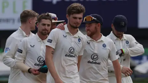 Middlesex leave the field at Grace Road after beating Leicestershire