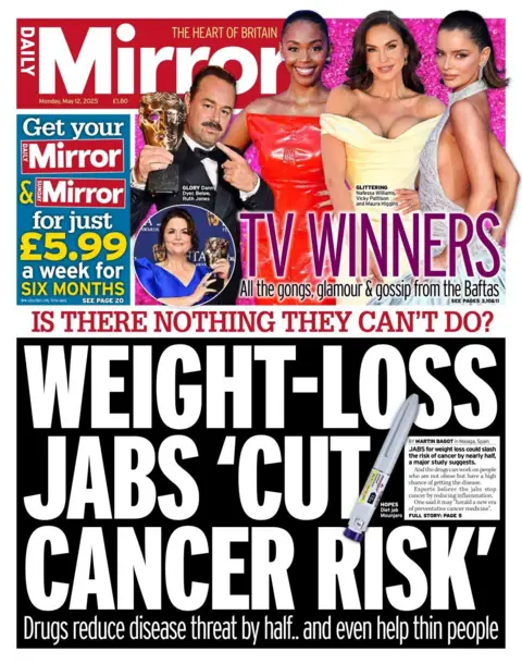 Daily Mirror front page on Monday 12 May 2025