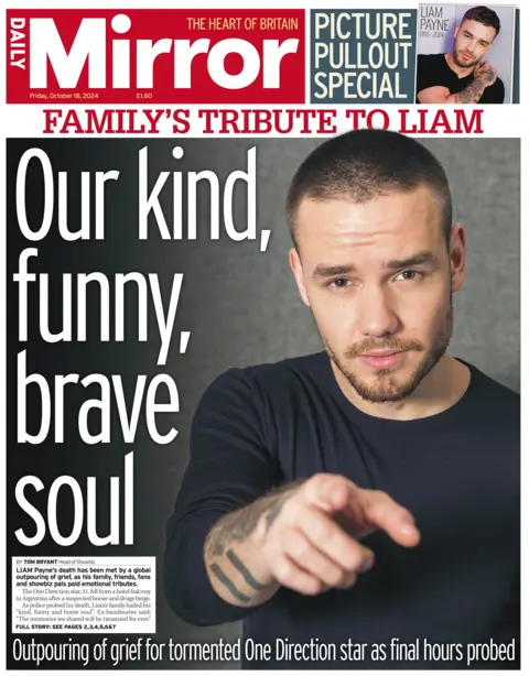 The Daily Mirror's front page, headlined with 