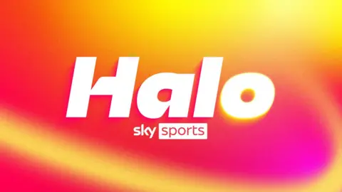 Sky Sports Halo logo against a yellow, red and pink background