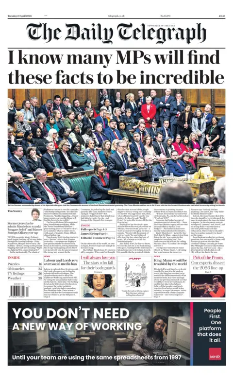 "I know many MPs will find these facts to be incredible" reads the headline on the front page of the Daily Telegraph.