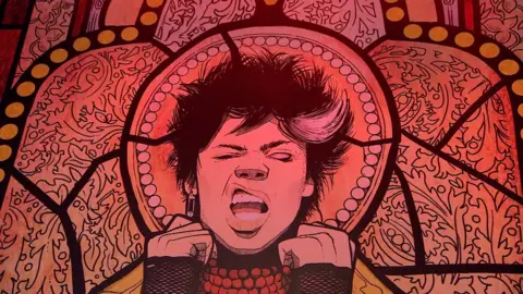 A piece of Bludfest art work depicting Yungblud, who is pulling a snarling facial expression