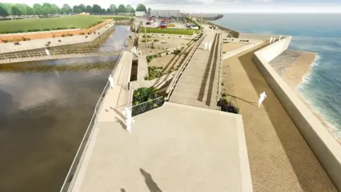 Portsmouth City Council Proposed design of sea defences at Long Curtain Moat