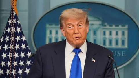 U.S. President Donald Trump speaks to the media, after the US Supreme Court dealt a blow to the power of federal judges.