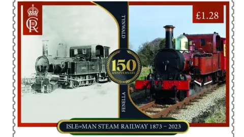 IOMPO Stamp featuring trains past and present