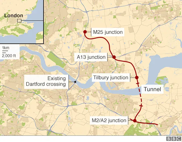 Map of the Lower Thames Crossing routes