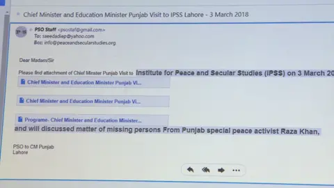 Diep Saeeda A screenshot of the email Mrs Saeeda received reportedly from the chief minister of Punjab.